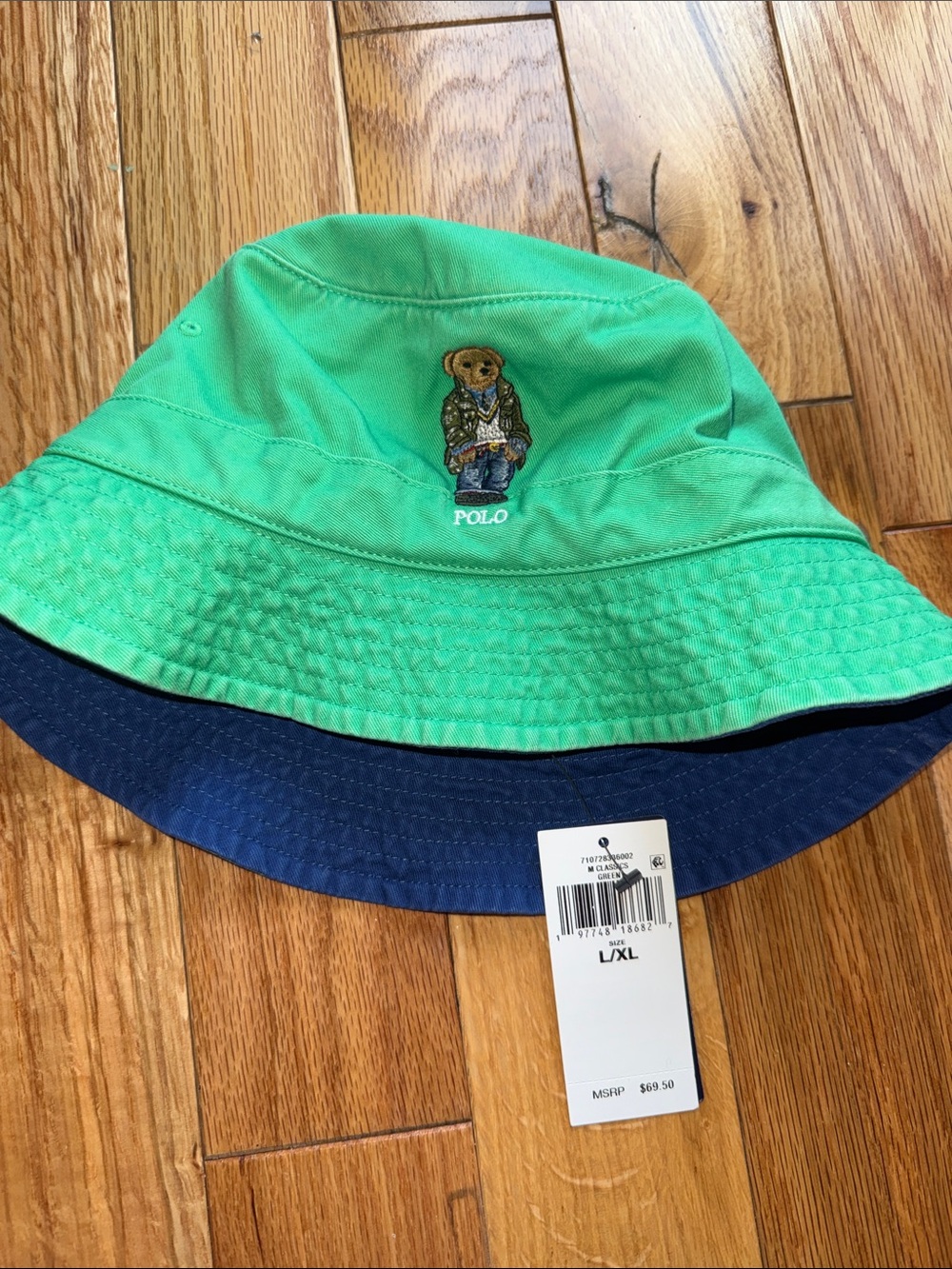 Ralph Lauren Two-Tone Bucket Hat in Navy and Green - Size L/XL